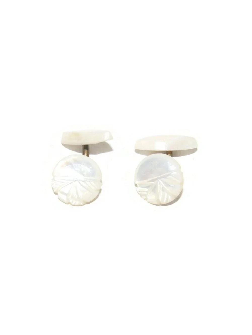 Antique Edwardian Gold Tone and Carved Mother of Pearl Cuff Links.